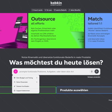Die neue Plattform Kabkin übersetzt funktionale Bedarfe, Ideen oder Anforderungen aller Art direkt und ohne Aufwand in reale Produkte – aus Prompts. (Bild: kabkin)