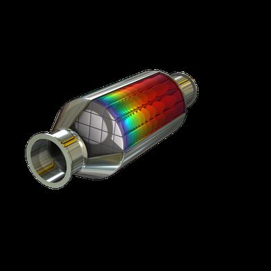 Un modello di reattore monolitico con una rappresentazione delle isosuperfici che mostra la concentrazione di una specie chimica. (Bild: COMSOL)