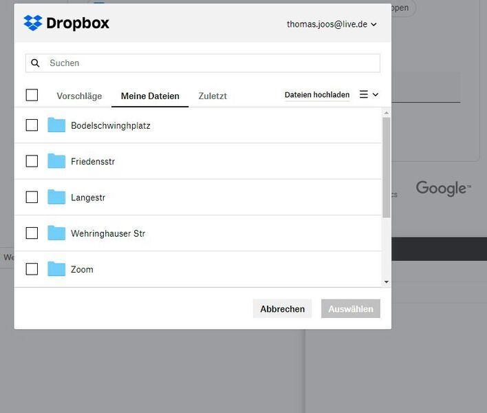 Zugriff auf Dropbox aus Gmail heraus. (Joos/Google (Screenshot))