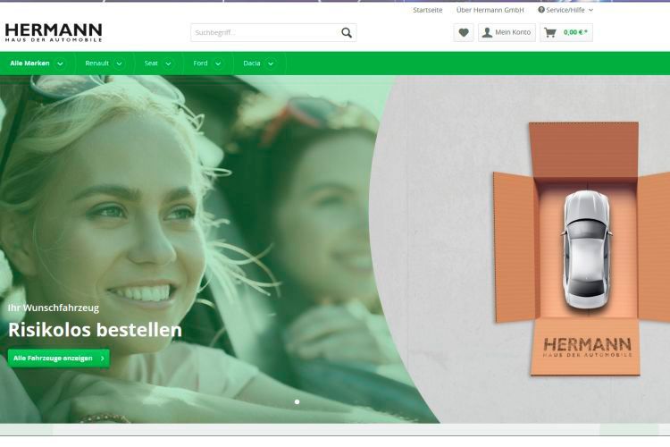 Das Mehrmarken-Autohaus Hermann (Renault, Dacia, Ford, Seat) hat seinen eigenen Online-Shop programmiert und zum Jahreswechsel in Betrieb genommen. (Screenshot:Autohaus Hermann)