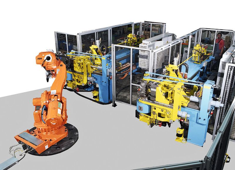 Bild 3: Kundenlösungen nach Maß – Schwarze-Robitec integriert Maschinen in bestehende Fertigungszellen, liefert aber auch auf die individuellen Kundenvorgaben abgestimmte Vollautomaten für ganze Biegelinien. (Bild: Schwarze-Robitec)