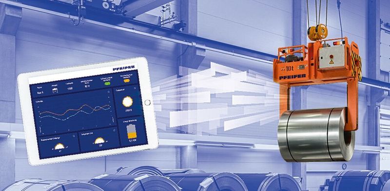 Die Grundalge für Pfeifer P-Plus bilden spezielle, in den Lastaufnahmemitteln verbaute Sensoren sowie digitale Tools, mit deren Hilfe relevante Daten von Produkten wie Coil- und Paketzangen erfasst und aufgezeichnet werden. (Pfeifer)
