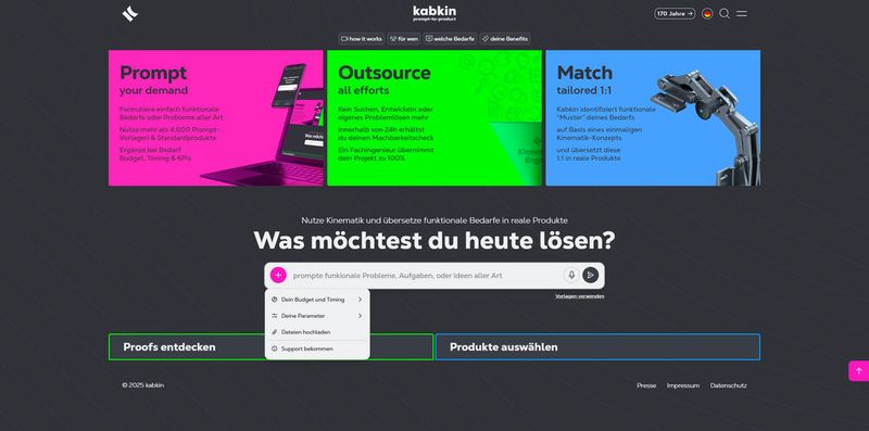 Kabkin adressiert funktionale wie strukturelle Ansprüche zugleich, indem der klassische Prozess vollständig umgekehrt wird: Bedarf → Prompt → Produkt.  (Bild: Kabkin)