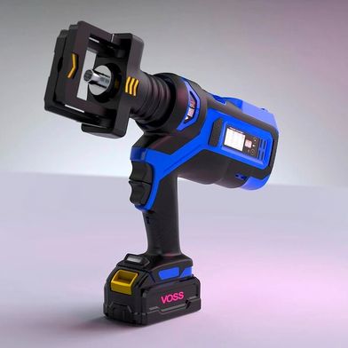 Das hier zu sehende Handgerät „Typ 81 EasyPress“ von Voss dient zur einfachen und kraftschonenden Vormontage von Schneidringsystemen zur Rohrbearbeitung. Es sei ideal für Werkstatt und Baustelle. Lesen Sie hier, warum das so ist ... (Bild: Voss)