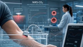 NIRS-CO₂ misst die Gefäßreaktion auf CO₂-angereichertes Wasser und könnte Gefäßveränderungen früher anzeigen als etablierte Funktionstests. (Bild: G. Deußing / KI-genriert )