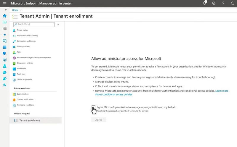 Für die Aktivierung von Autopatch muss Microsoft noch die Erlaubnis erhalten administrative Tätigkeiten im Abonnement durchzuführen. (Bild: Joos)