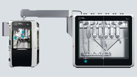 Potenzielle Messpositionen für ePAT-NIR-Sensoren (ein zusätzlicher potenzieller Messpunkt ließe sich noch über ein externes Tablettenprüfgerät einrichten)(Bild:  Fette Compacting)
