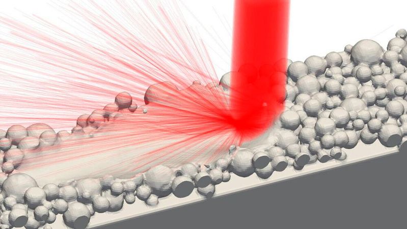 In der Simulation live zuschauen, was passiert. Hier die Raytracing-Simulation des LPBF-Prozesses. In der Simulation live zuschauen, was passiert. Hier die Raytracing-Simulation des LPBF-Prozesses.