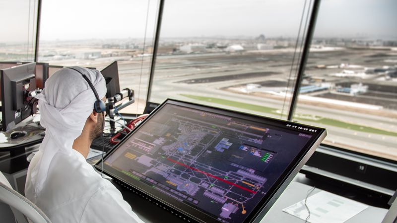 Abu Dhabi Airport saved 3,000 tons of CO₂ due to a digital assistance system for air-traffic controllers in the tower.(Source:  Frequentis)