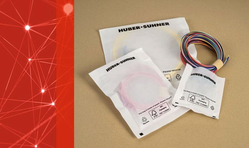 Huber + Suhner weitet seine Nachhaltigkeitsinitiativen aus Verpackungen von Glasfaserprodukten aus.(Bild:  Huber + Suhner)