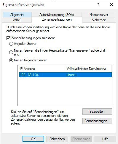 Windows-DNS-Server für die Zonenübertragung. (Bild: Joos / Microsoft)
