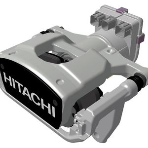 Die vollelektrische Bremse von Hitachi soll ohne Bremsflüssigkeit und ohne Bremsleitungen auskommen.(Bild:  Hitachi Astemo)