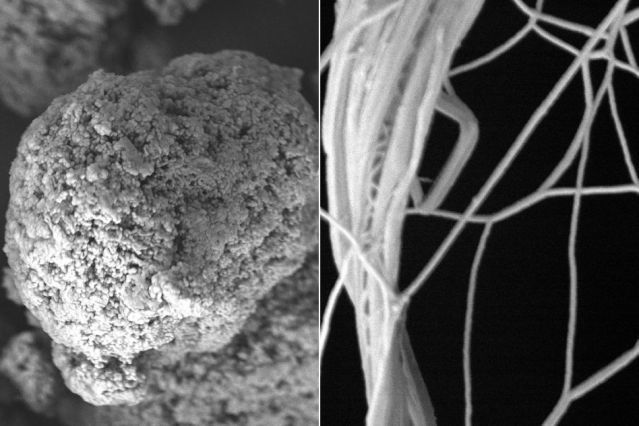 By mixing polymer powder in solution to generate a film that they then stretched, MIT researchers have changed polyethylene’s microstructure, from spaghetti-like clumps of molecular chains (left), to straighter strands (right), allowing heat to conduct through the polymer, better than most metals.  (Massachusetts Institute of Technology)
