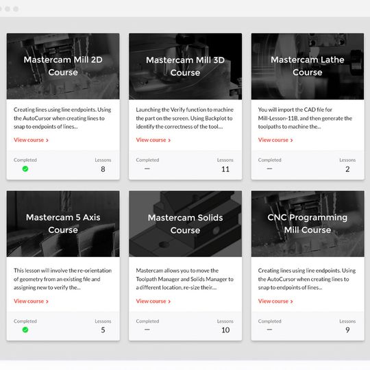In addition to the Mastercam instruction, other courses available by camInstructor include, manual programming courses for CNC Mill and Lathe, how to Setup and Operate a Haas 3-Axis, 4-Axis, 5-Axis CNC Mill and Lathes in addition to comprehensive Solidworks courses. In addition to the Mastercam instruction, other courses available by camInstructor include, manual programming courses for CNC Mill and Lathe, how to Setup and Operate a Haas 3-Axis, 4-Axis, 5-Axis CNC Mill and Lathes in addition to comprehensive Solidworks courses.
