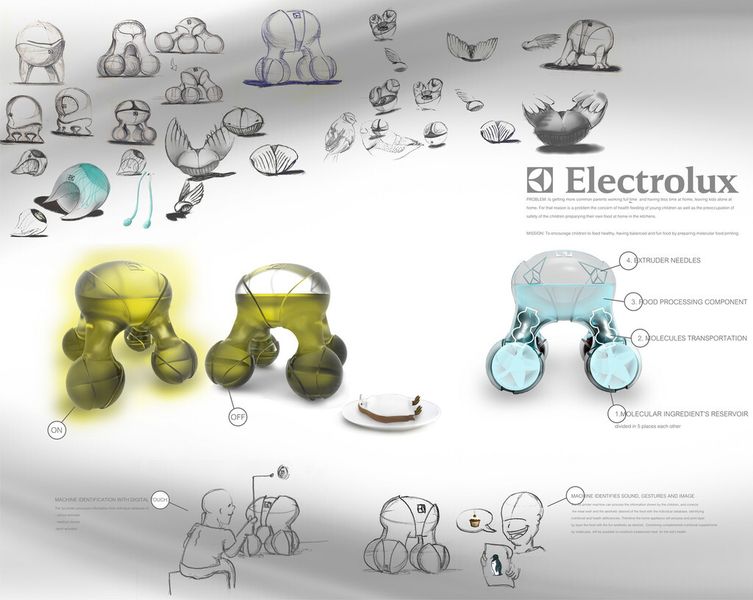Atomium ist ein 3D-Drucker, der molekulare Zutaten Schicht für Schicht zu einem fertigen Lebensmittelprodukt aufbaut (Electrolux Design Lab)