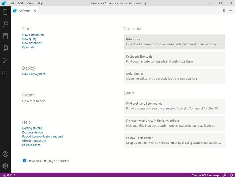 Über das Startfenster im Azure Data Studio können Verbindungen aufgebaut und auch Bereitstellungen geplant werden. (Joos/Microsoft (Screenshot))
