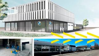 Hofmann Automobile hat drei große Bauprojekte gestartet: den Neubau der Firmenzentrale (oben), ein neues Reifenlager in Mertingen (unten links) und den Umbau in Neuburg (unten rechts). (Bild: Hofmann Automobile)