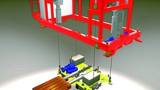 Bild 2: Das Prinzip des Transfasters basiert auf einer Ladeplattform  mit Lastaufnahmemittel, die mit vier Seilen an einer Laufkatze befestigt ist. Bilder: Transstore (Archiv: Vogel Business Media)