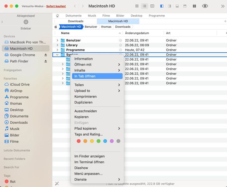 Mit Path Finder stehen auch Tabs zur Verfügung, und Daten lassen sich direkt zu Dropbox, Google Drive oder Amazon S3 hochladen. (Bild: Joos (Screenshot))