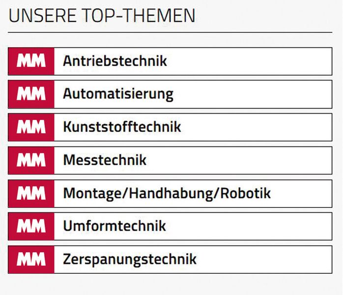 Die Top-Themen des MM auf einen Blick: Trotz aller Breite der Berichterstattung stehen einige Themen besonders im Fokus der Berichterstattung. (www.maschinenmarkt.de)
