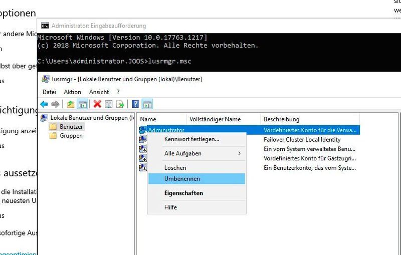 Lokales Administrator-Konto umbenennen. (Joos)