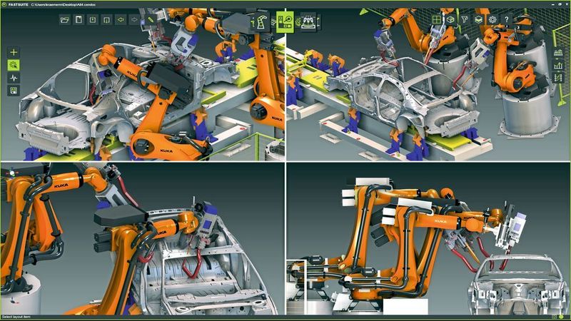 Das Punktschweißen kann in Fastsuite Edition 2 sowohl für stationäre, roboterbediente Schweißzangen, als auch für Rohbauanlagen mit flexiblen Fügezellen individuell angepasst werden. (Cenit)