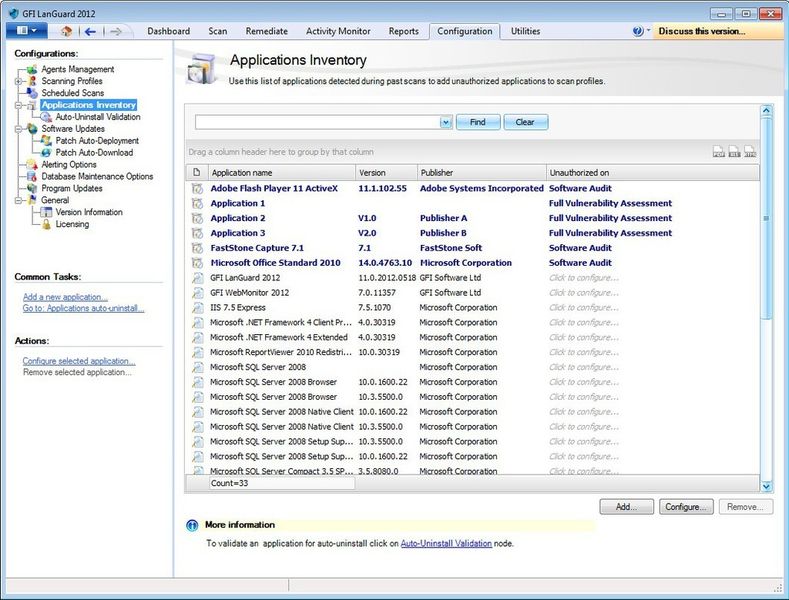 Bestandsaufnahme von Anwendungen. (GFI Software)