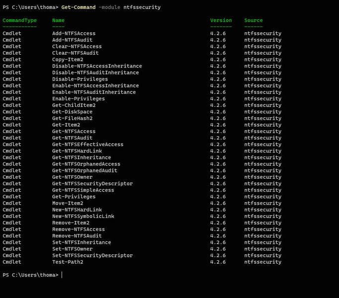 Mit dem Modul „NtfsSecurity“ lassen sich Berechtigungen für Verzeichnisse erstellen. (Bild: Joos – Microsoft)