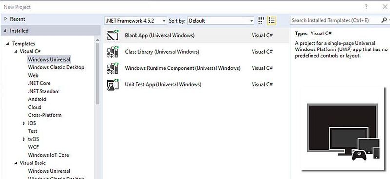 Bild 5: Neue Foreground Projekte werden wie folgt erzeugt. Unter File->New->Project... wird ein Visual C# Windows Universal Projekt mit dem Template „Blank App (Windows Universal)“ ausgewählt. (Avnet Silica)