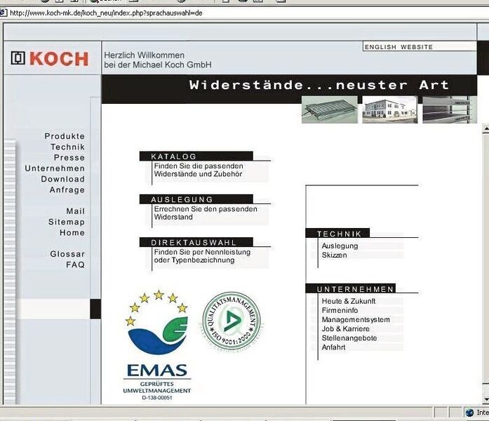 Nutzerorientiertes Redesign 2002 für „Widerstände … neuster Art“: Website der Michael Koch GmbH. (Michael Koch)