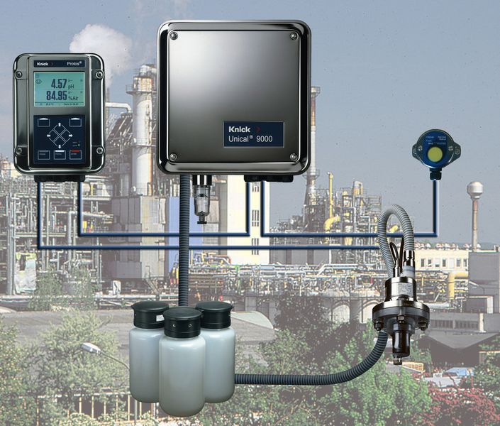 Knicks robustes Messsystem für Rauchgasentschwefelungsanlage reinigt und kalibriert pH-Sensoren automatisch. (Bild: Knick)