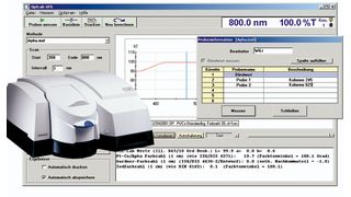 Abb.1: Hauptfenster und Probendateneingabe der OptLab-SPX PC-Software mit Thermo Electron Evolution 300UV/Vis-Spektrophotometer. (Archiv: Vogel Business Media)
