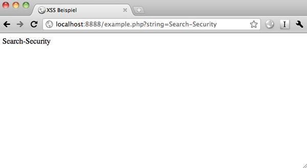 GET-Parameterübergabe des Text-Strings „Search-Security“ an ein beispielhaftes PHP-Skript. Der String wird erfolgreich als Webseiteninhalt angezeigt. (Archiv: Vogel Business Media)