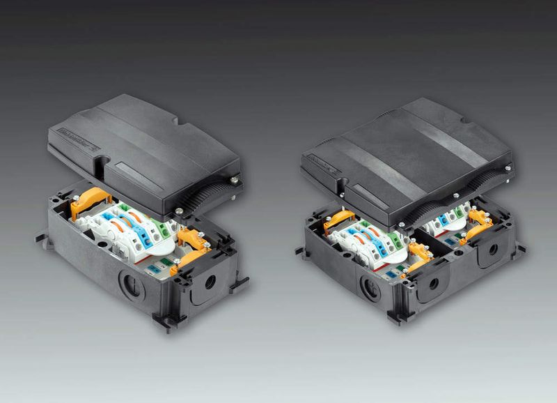 Bild 2: Diese Verteilergehäuse lassen sich als Einspeisung oder als zweifacher T-Abgang nutzen (links: Powerbox, rechts: Powerbox XL). Bild: Caméléon (Archiv: Vogel Business Media)