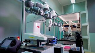 A team of researchers in Thailand selected the ABB Yumi cobot which was able to completely handle the human immune neutralization testing process without taking a break.  (Source: ABB)