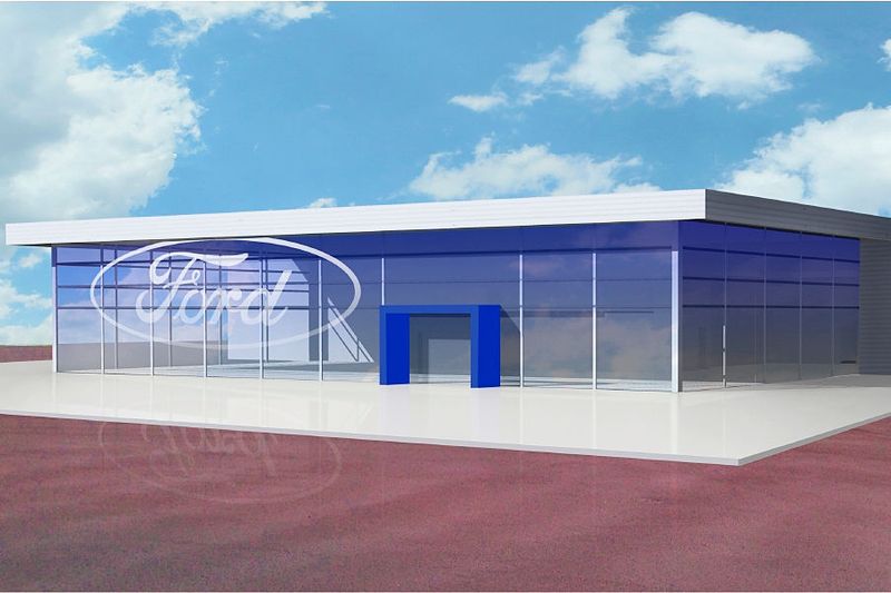 Die prägnante Ford-Pflaume zierte bereits die Animation der Architekten. (Hermann-Gruppe)