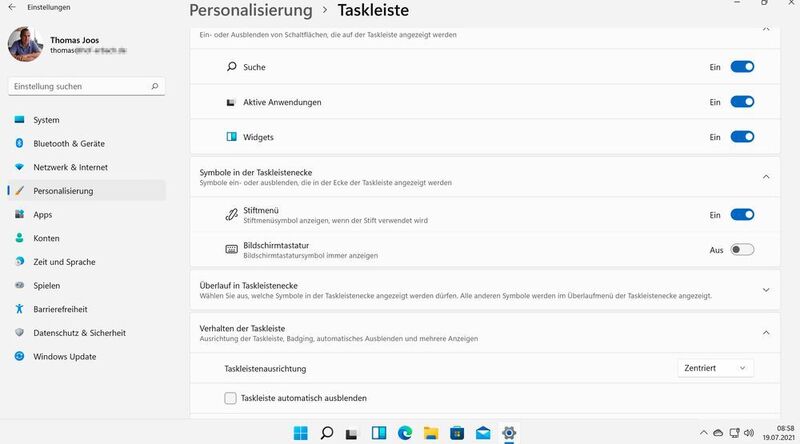 Einstellungen für das Startmenü und die Taskleiste in Windows 11. (Joos / Microsoft)