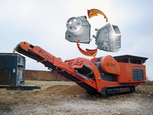 Rockster Duplex-System – Einsatz von Prall- und Backenbrechereinheit auf nur einer Anlage(Bild:  Kormann Rockster Recycler)