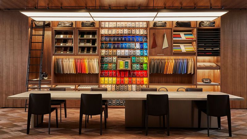 Während der digitalen Konfiguration können Kunden die Lack- und Ledermuster physisch begutachten. (Bild: Aston Martin)