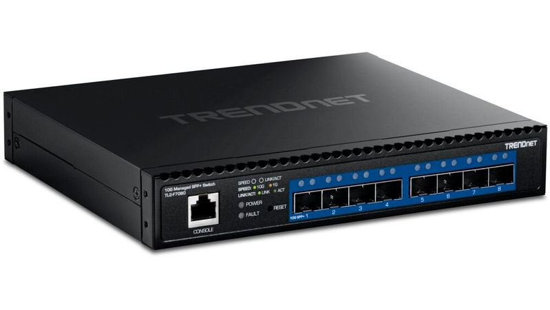 Trendnet stellt den TL2-F7080 vor – einen 8-Port-10G-SFP+-Switch mit Layer-2-Management, VLAN, QoS und IPv6-Unterstützung für KMU-Netzwerke.(Bild:  Trendnet)