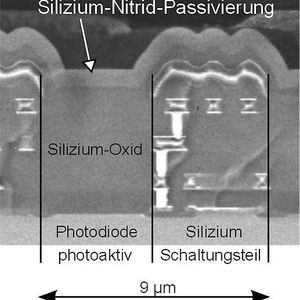 Abb. 2: Rasterelektronenmikroskopische Aufnahme eines Pixel-Querschnitts 