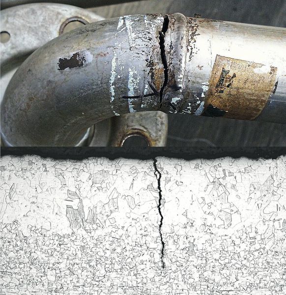 Rohr aus nichtrostendem Stahl mit  chloridbedingter Spannungsrisskorrosion (TÜV Süd)
