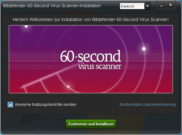 Bei der Installation des 60-Sekunden-Virenscanners sollte man überlegen, ob man die anonymisierten Nutzungsberichte an Bitdefender übermitteln möchte. Ohne derartige Statistiken könnte allerdings kein Antivirus-Hersteller eine Cloud-basierte Erkennung anbieten. (Bild: Archiv)