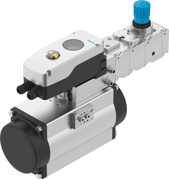 Die optimale Lösung für Regelanwendungen: Stellungsregler CMSH in Kombination mit den pneumatischen Erweiterungsmodulen VTOP und dem Schwenkantrieb DFPD-C  (Festo)