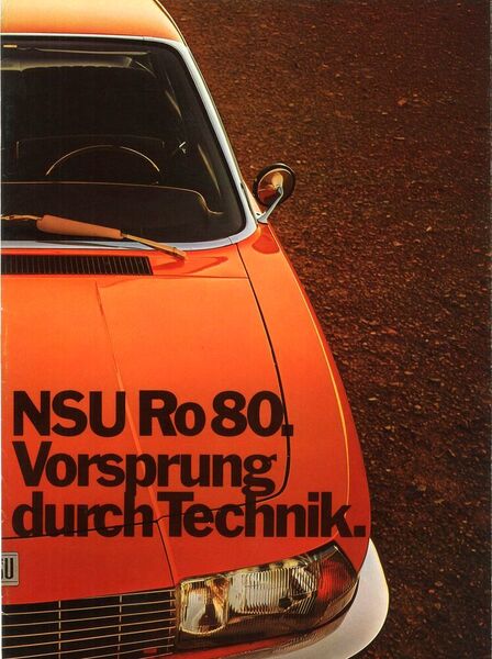 „Vorsprung durch Technik“ fand sich wenig später auch auf den Audi-NSU-Prospekten. (Audi AG)