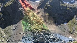 Computer-Simulation eines Felssturzes (Bild: Adobe Firefly / CADFEM )