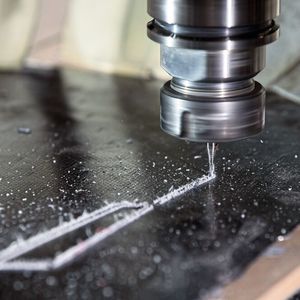 Fräsbearbeitung der CFK-Matten. Die ausgefransten Kanten stammen von dem Schutzgewebe.(Bild:  Horn/Sauermann)