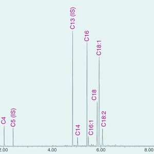 Abb. 2: Kalibrierung des Fat Analyzers mit einer Testmischung unterschiedlicher Fettsäuren. 