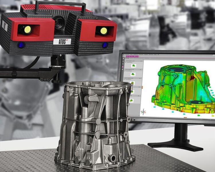 Für die automatisierte Inspektion von Guss- und Schmiedeteilen hat GOM mit der Atos-Scanbox eine standardisierte optische 3D-Messmaschine entwickelt. (Bild: GOM)