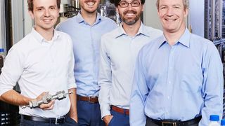 Das Gründer-Team eines der besten Start-ups Deutschlands: Philipp Engelkamp, Tim Böltken, Paolo Piermartini und Peter Pfeifer (v.l.n.r) von Ineratec. (Sandra Goettisheim, KIT)
